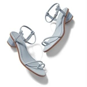 J. McLaughlin Helena Blue Leather Croc Embossed Open Toe Block Kitten Heel - 9.5